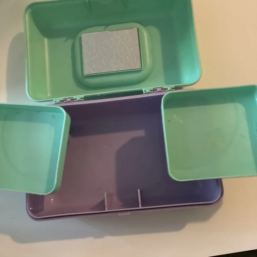 Vintage CABOODLES Small Makeup Case Mini Size Purple Teal White 9